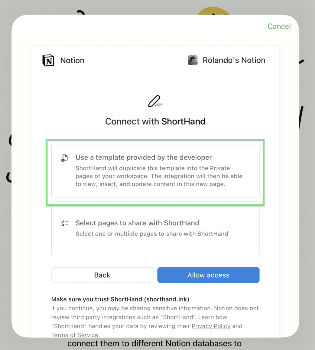 Connecting ShortHand to Notion