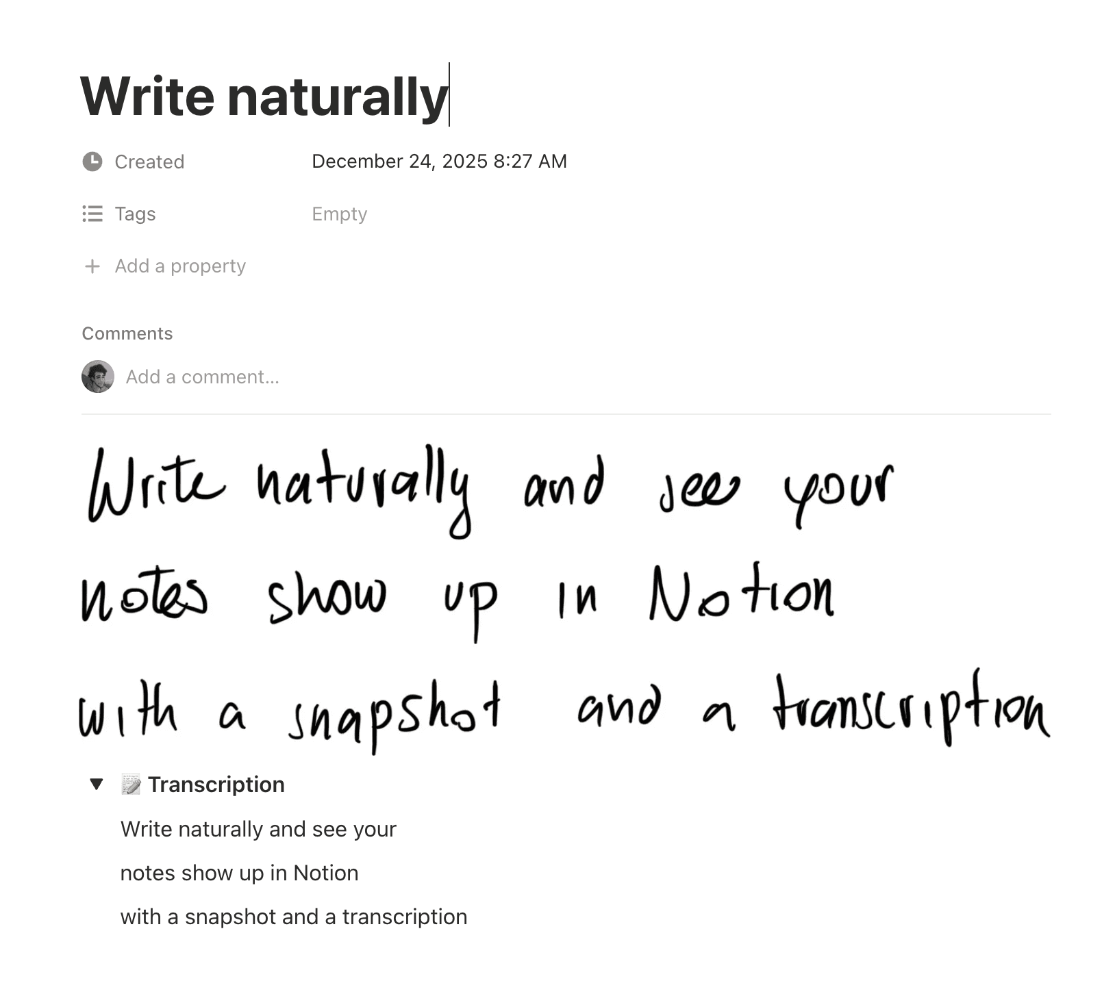 Updated handwritten note synced into Notion